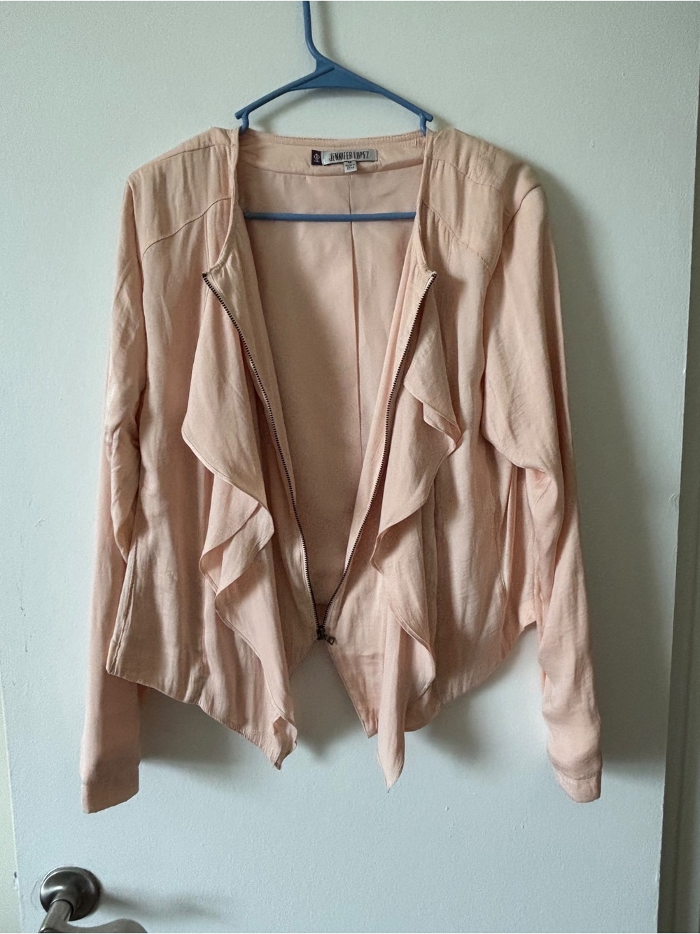 Jennifer Lopez Blush Pink Ruffle-Front Jacket